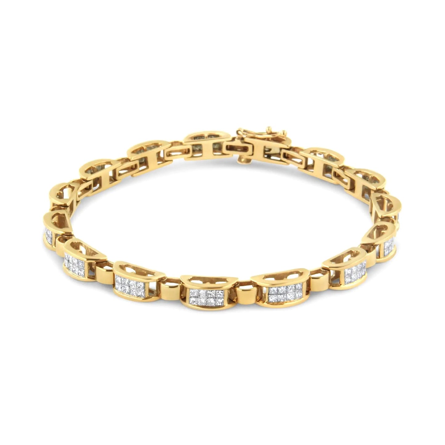 14K Yellow Gold 2 1/2 Cttw Princess-Cut Diamond Link Tennis Bracelet (H-I Color, SI2-I1 Clarity) - 7.25" WEM Support (www.WEM.support)
