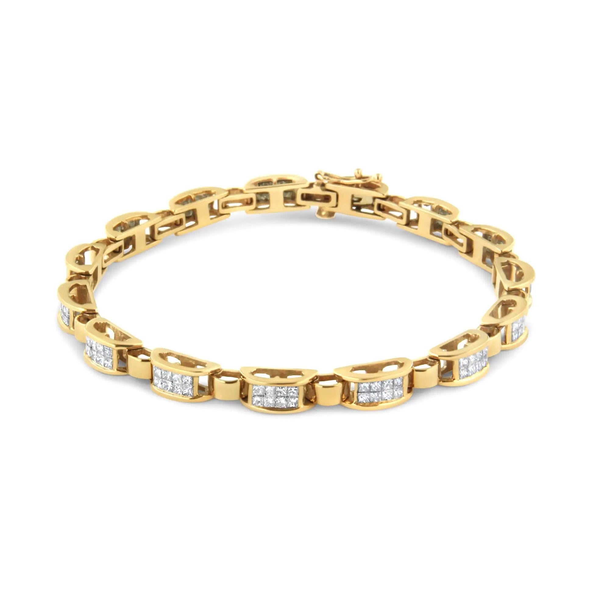 14K Yellow Gold 2 1/2 Cttw Princess-Cut Diamond Link Tennis Bracelet (H-I Color, SI2-I1 Clarity) - 7.25" WEM Support (www.WEM.support)