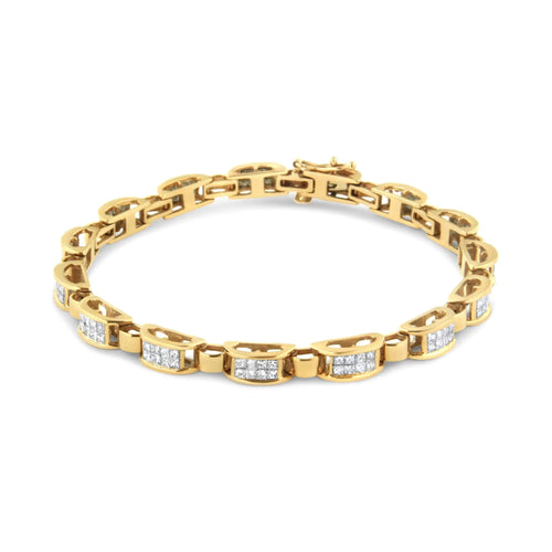 14K Yellow Gold 2 1/2 Cttw Princess-Cut Diamond Link Tennis Bracelet (H-I Color, SI2-I1 Clarity) - 7.25" WEM Support (www.WEM.support)