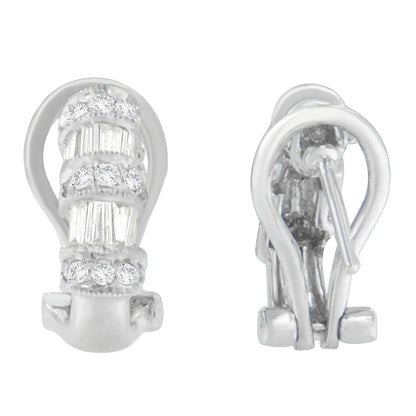 14K White Gold 1 cttw Round and Baguette Cut Diamond Earrings (H-I, SI2-I1) WEM Support (www.WEM.support)