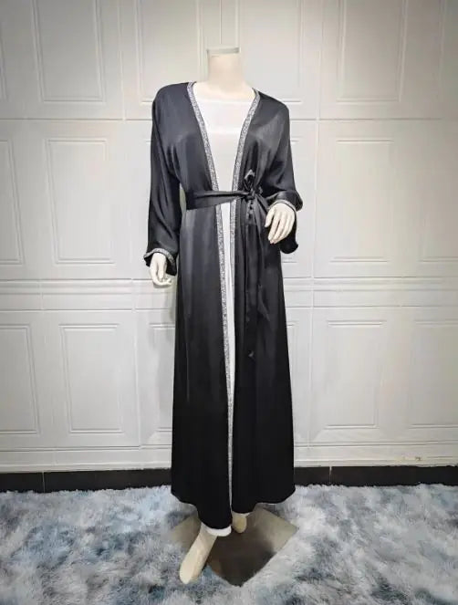Rhinestone Dress Fashion Satin Soft Shawl Waist-tight Robe WEM Support (www.WEM.support)