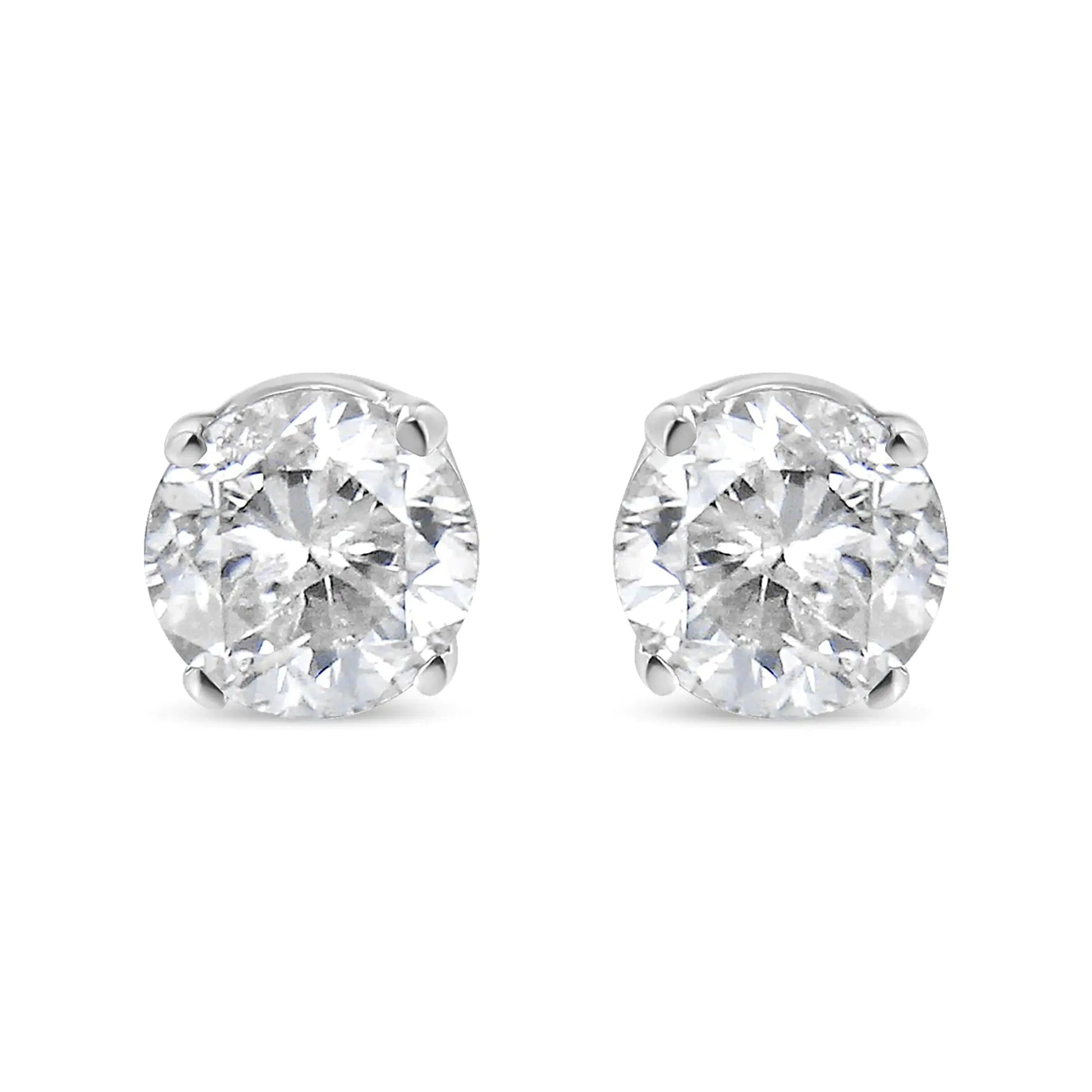10K White Gold 1/2 Cttw Round Brilliant-Cut Near Colorless Diamond Classic 4-Prong Stud Earrings (H-I Color, I2-I3 Clarity) WEM Support (www.WEM.support)