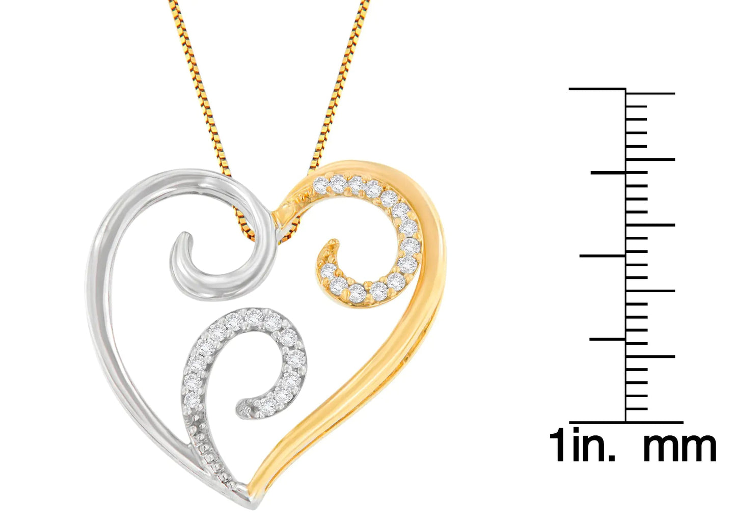 10K Two-Toned Gold 1/10 cttw Round Cut Diamond Swirl Heart Accent Pendant Necklace (H-I, I1-I2) WEM Support (www.WEM.support)