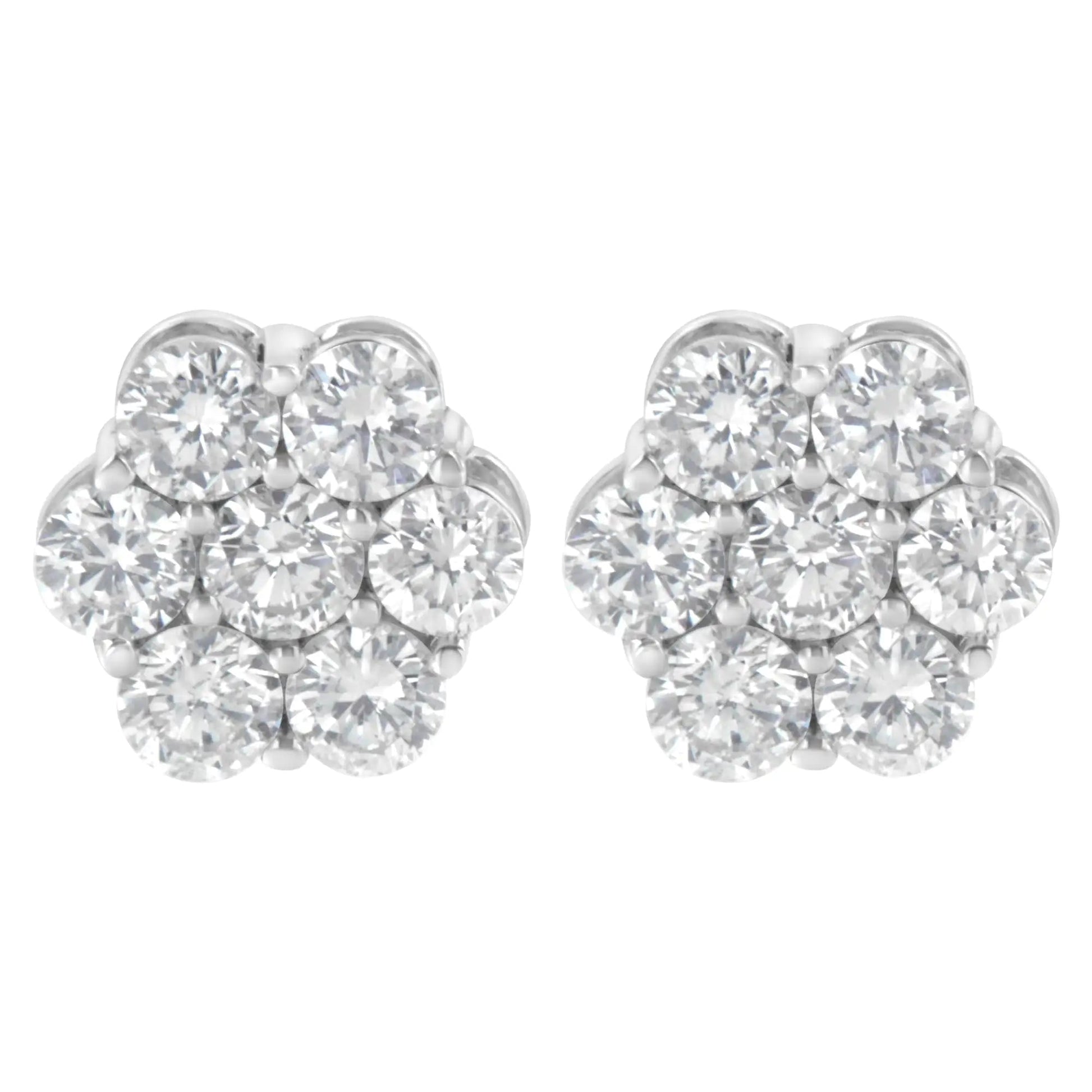 14K White Gold 2.0 Cttw Round Brilliant Cut Diamond Floral Cluster Screwback Stud Earrings (H-I Color, SI2-I1 Clarity) WEM Support (www.WEM.support)