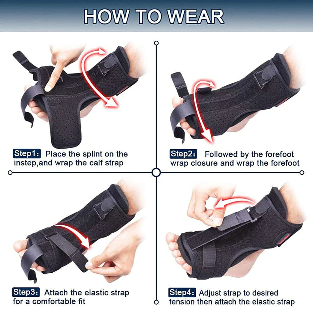 Plantar Fasciitis Night Splint Adjustable Foot Drop Ankle Brace Support Toe Pain WEM Support (www.WEM.support)