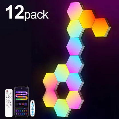 Lâmpada de Parede Hexagonal RGB Inteligente – Luz Ambiente com Mudança de Cores, Sincronização com Música e Controle por App WEM Support (www.WEM.support)