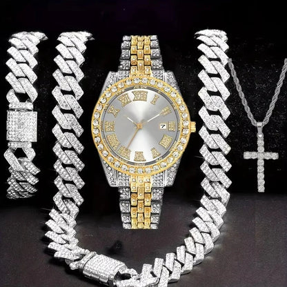 Hip Hop Jewelry Set – Bracelet, Necklace & Diamond Watch HejK.com Marketplace LLC