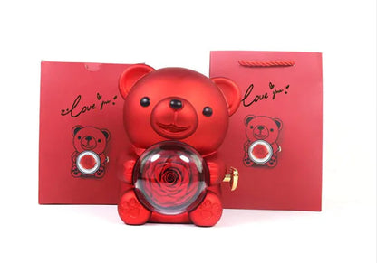 Eternal Rose Teddy Bear Jewelry Box & Necklace WEM Support (www.WEM.support)