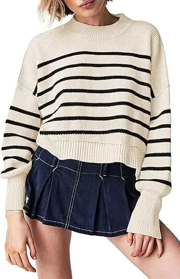 Striped Long-sleeved Sweater For Women WEM Support (www.WEM.support)
