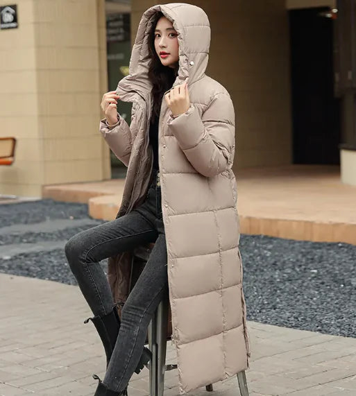 Women's Long Down Jacket with Hood WEM Support (www.WEM.support)