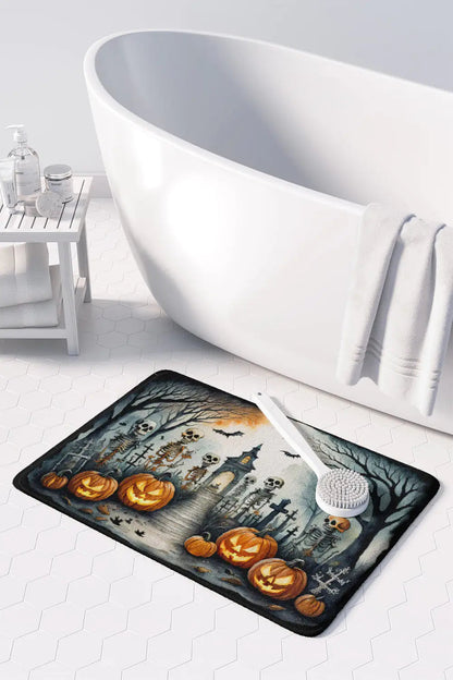 Skeleton Spooky Halloween Memory Foam Kitchen Mat WEM Support (www.WEM.support)