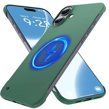 Magnetic Slim Case Fit for iPhone 16 Phone Case 6.1"(2024) Ultra-Thin Lightweight Durable Frameless Matte Hard for MagSafe Cover Case with Pull Ring Shockproof Non Slip Rope-Black