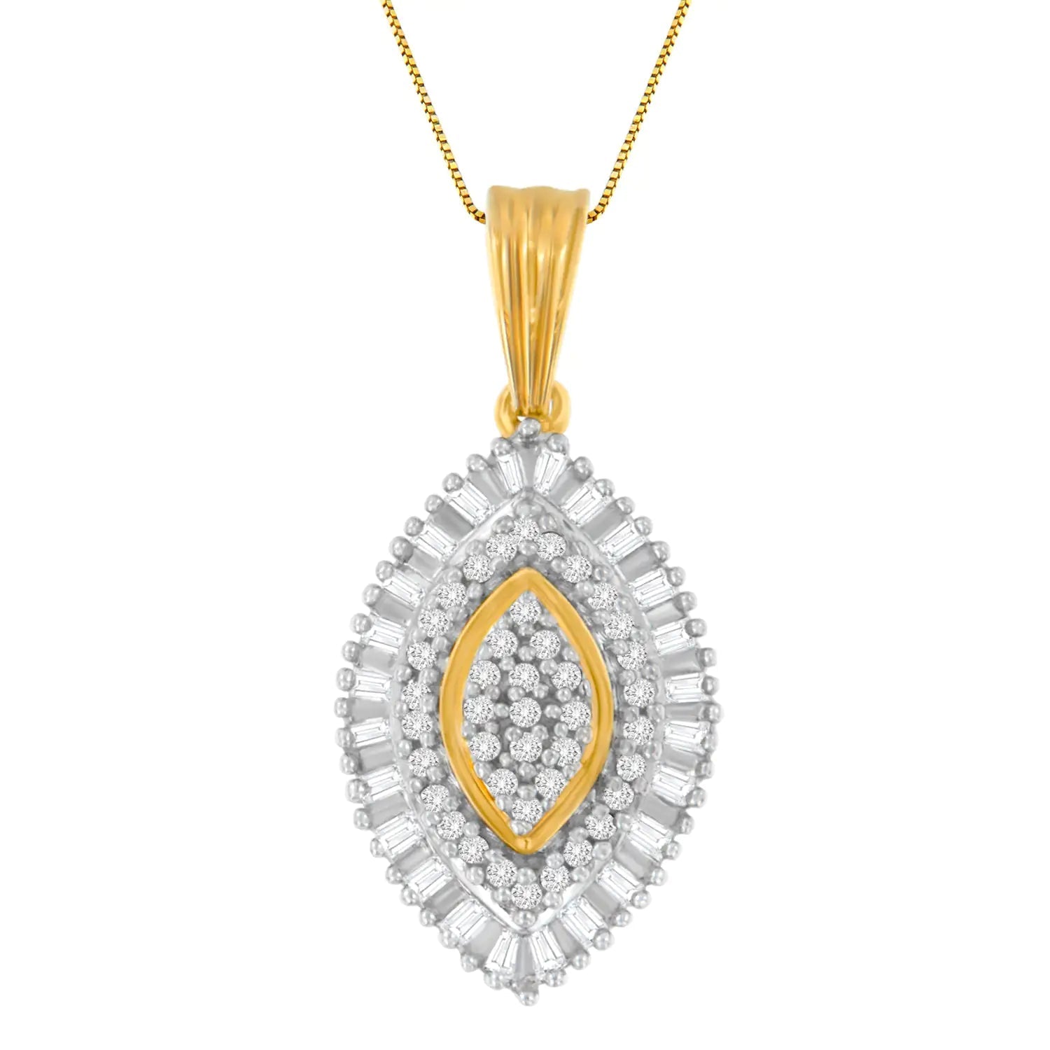 10K Yellow Gold Multi-Cut Diamond Golden Burst Halo Pendant Necklace (0.5 cttw, I-J Color, I2-I3 Clarity) WEM Support (www.WEM.support)