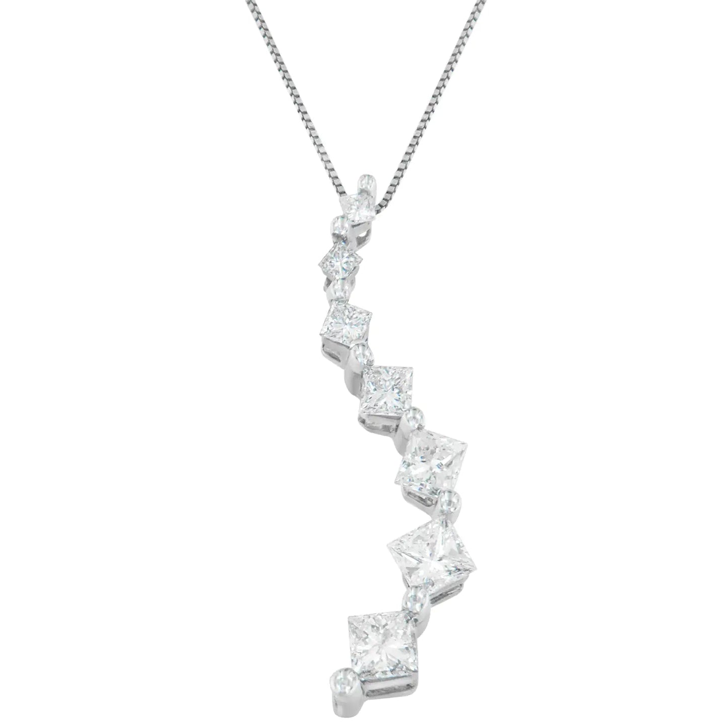 14K White Gold Princess and Baguette Cut Diamond Journey Pendant Necklace (1.00 cttw, H-I Color, I1-I2 Clarity) WEM Support (www.WEM.support)