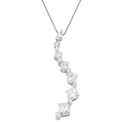 14K White Gold Princess and Baguette Cut Diamond Journey Pendant Necklace (1.00 cttw, H-I Color, I1-I2 Clarity) WEM Support (www.WEM.support)