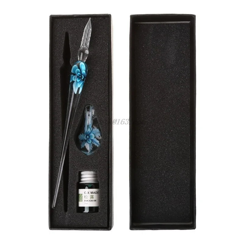 Elegant Crystal Floral Glass Dip Pen WEM Support (www.WEM.support)