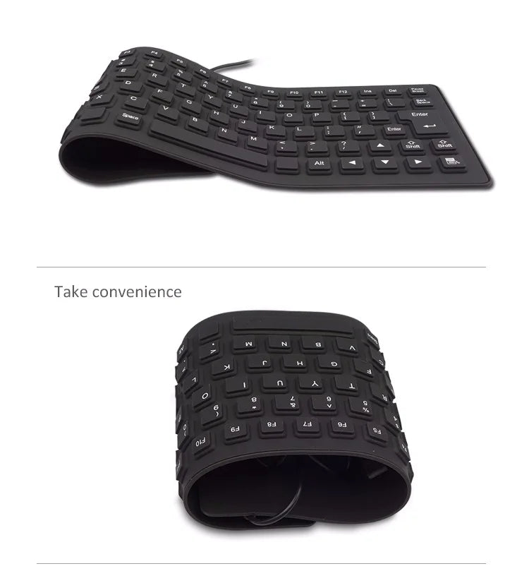 Waterproof Silicone Keyboard Foldable Flexible USB Dustproof DirtProof Full Size WEM Support (www.WEM.support)