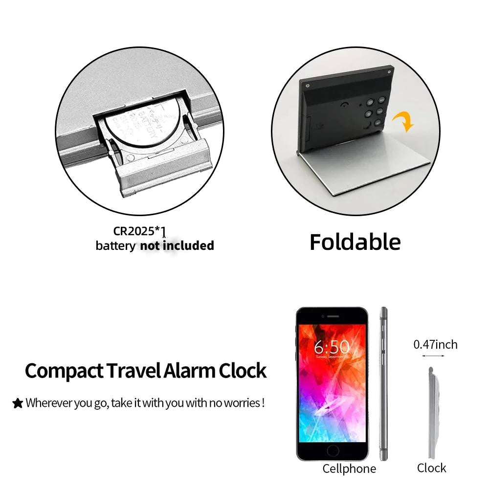 Digital Travel Alarm Clock Foldable Temperature LCD Clock Compact Desk Timer New WEM Support (www.WEM.support)