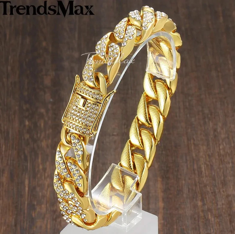 Miami Curb Cuban Chain Bracelet For Men Gold WEM Support (www.WEM.support)