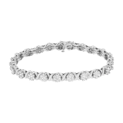 14K White Gold 4 7/8 Cttw Round Brilliant-Cut Diamond Round Cluster & X-Link 7" Tennis Bracelet (I-J Color, SI2-I1 Clarity) WEM Support (www.WEM.support)