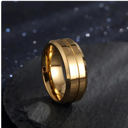 8mm Simple Groove Electroplating 18K Gold-plated Ring HejK.com