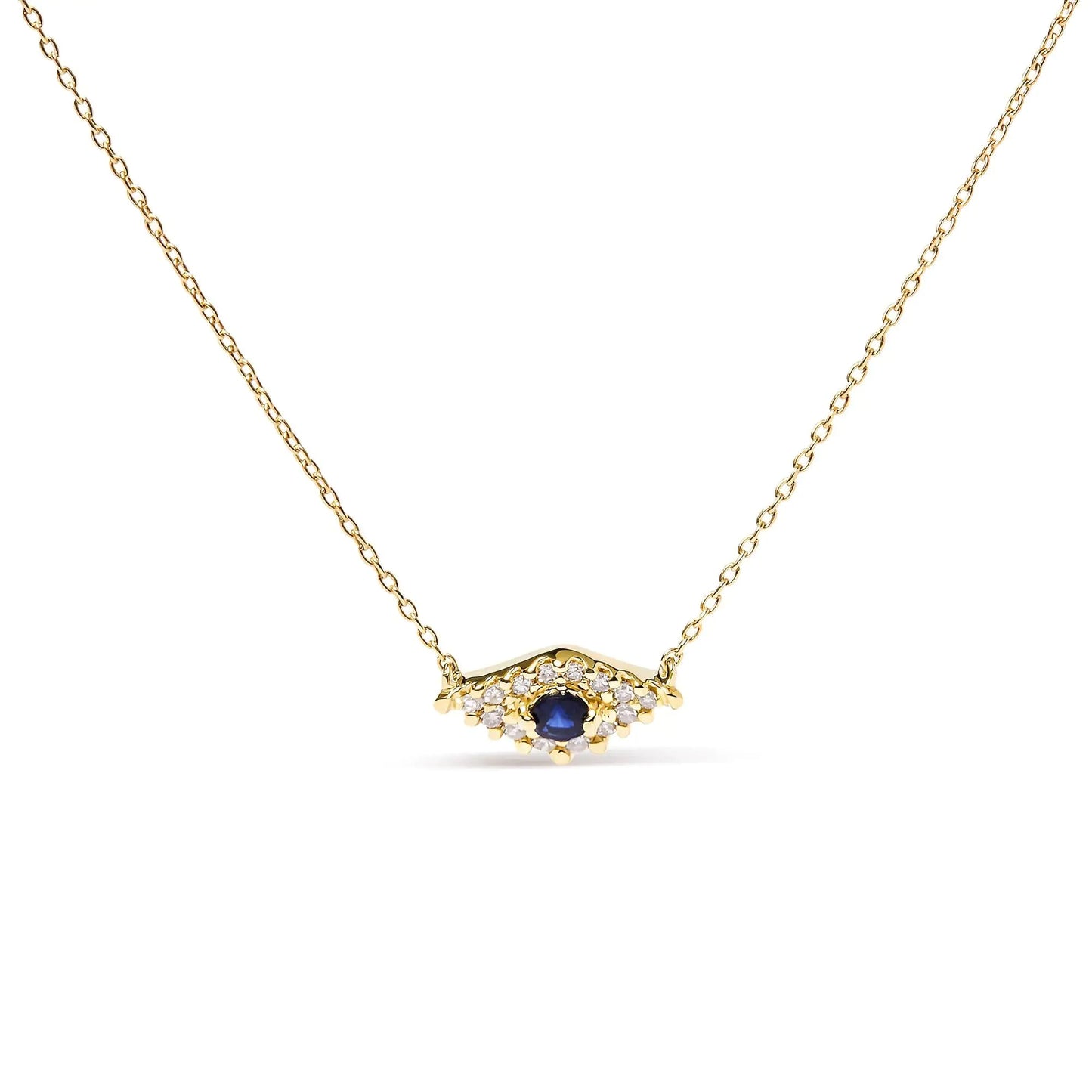 10K Yellow Gold Blue Sapphire and Diamond Accented Evil Eye 18" Inch Pendant Necklace (H-I Color, I1-I2 Clarity) WEM Support (www.WEM.support)