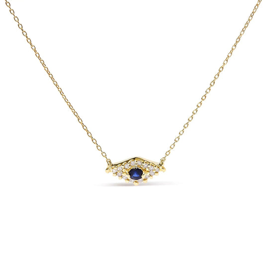 10K Yellow Gold Blue Sapphire and Diamond Accented Evil Eye 18" Inch Pendant Necklace (H-I Color, I1-I2 Clarity) WEM Support (www.WEM.support)
