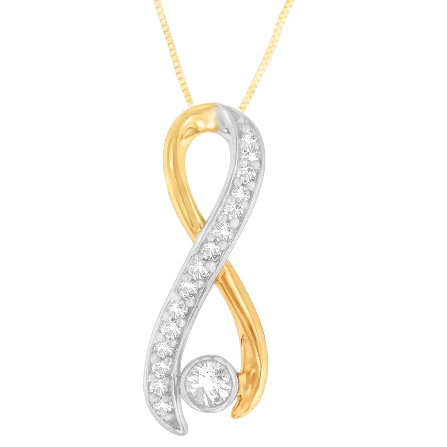 Colar com Pingente Radiant Ribbon em Ouro 10K Bicolor com 1/5 cttw de Diamantes (H-I, I1-I2) WEM Support (www.WEM.support)