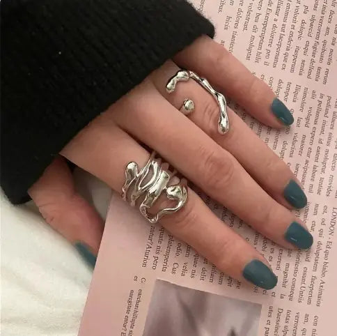 Silver Color Irregular Hollow Wide Ring WEM Support (www.WEM.support)