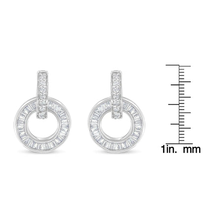 14k White Gold Round and Baguette Cut Diamond Earrings (1 cttw, G-H Color, SI1-SI2 Clarity) WEM Support (www.WEM.support)