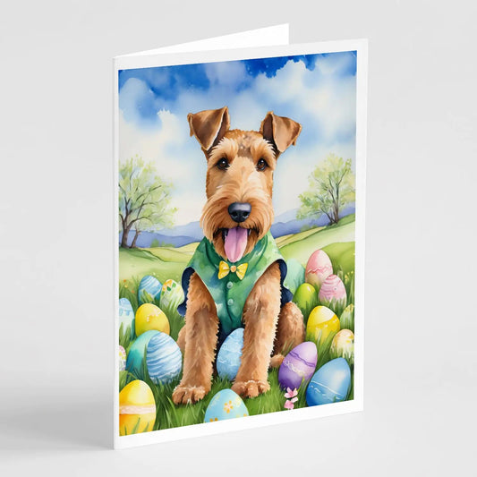 Airedale Terrier Easter Egg Hunt Greeting Cards Pack of 8 WEM Support (www.WEM.support)