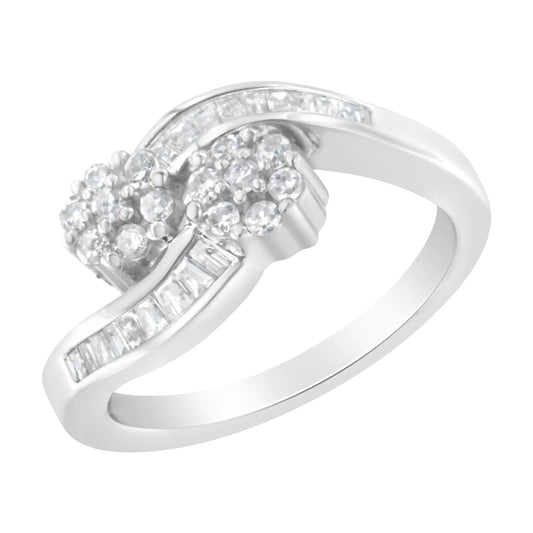 14K White Gold Round and Baguette Diamond Bypass Ring (1/2 cttw, H-I Color, I1-I2 Clarity) WEM Support (www.WEM.support)