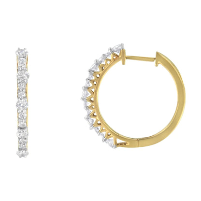 Yellow Gold Plated Sterling Silver Diamond Hoop Earrings (1 cttw, J-K Color, I2-I3 Clarity) WEM Support (www.WEM.support)