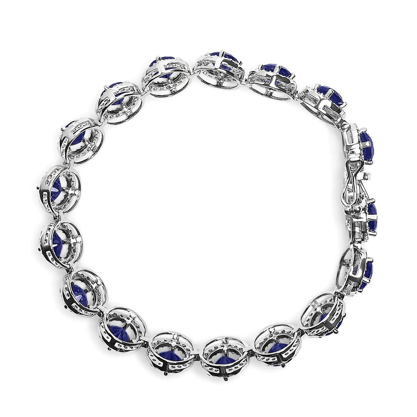 .925 Sterling Silver 21.0 Cttw Created Blue Sapphire and White Topaz Halo Link Bracelet - 7.25 inch WEM Support (www.WEM.support)