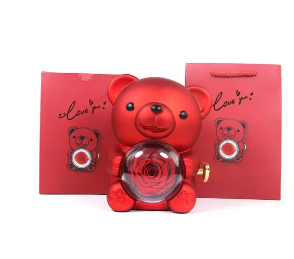 Eternal Rose Teddy Bear Jewelry Box & Necklace WEM Support (www.WEM.support)