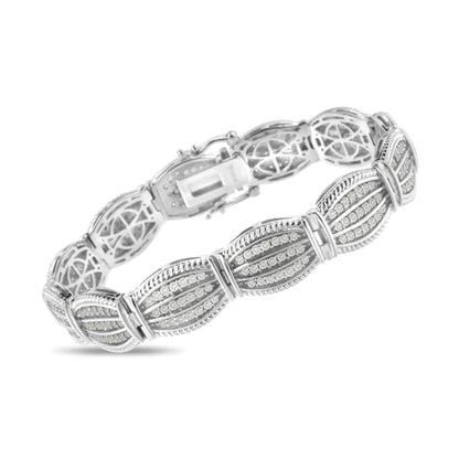 .925 Sterling Silver 3 cttw Diamond Art-Deco Style Link Bracelet (I-J, I2-I3) - Size 7.25" WEM Support (www.WEM.support)