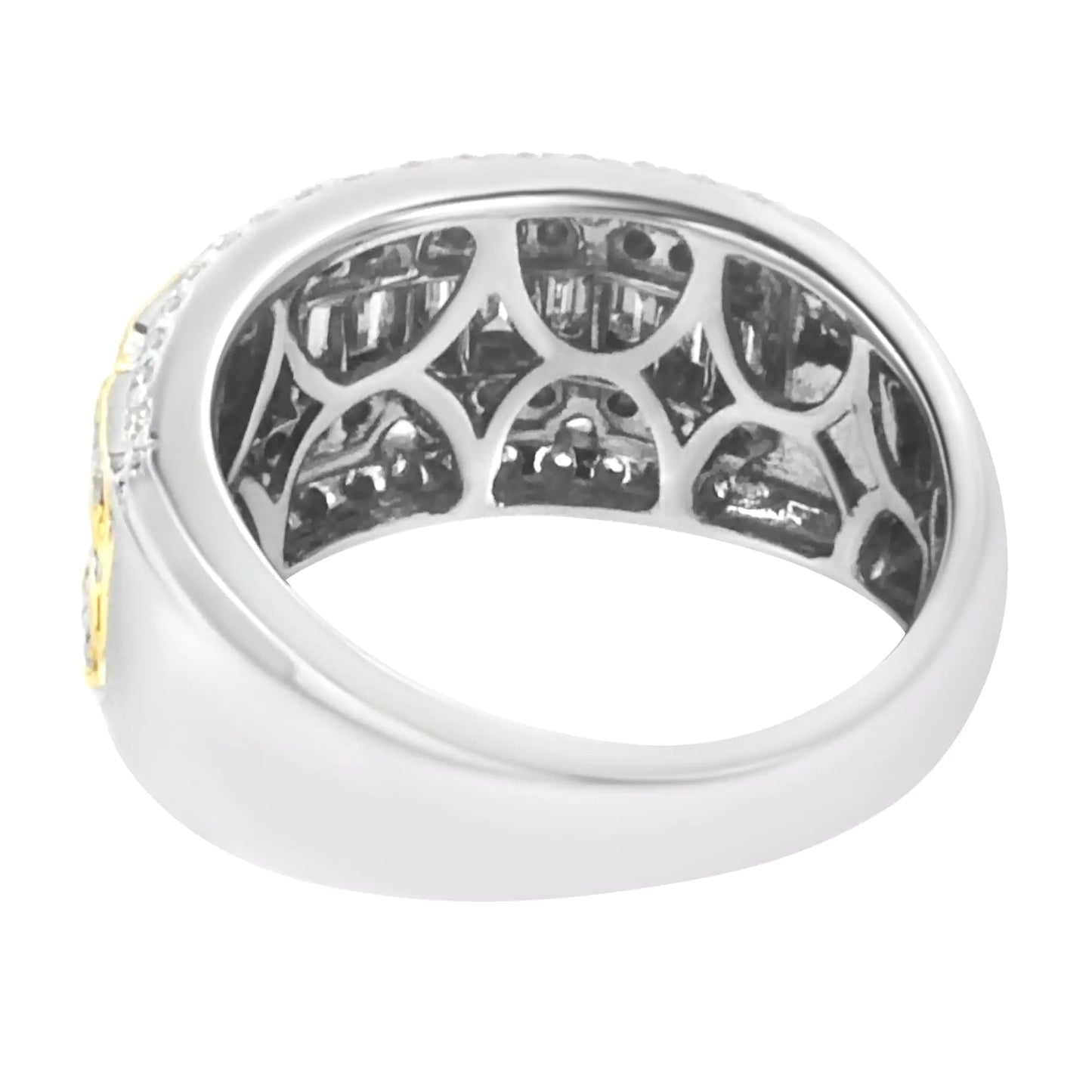 10K White and Yellow Gold 1.00 Cttw Baguette and Round cut Diamond Art Deco Multi-Row Ring Band (I-J Color, I1-I2 Clarity) WEM Support (www.WEM.support)