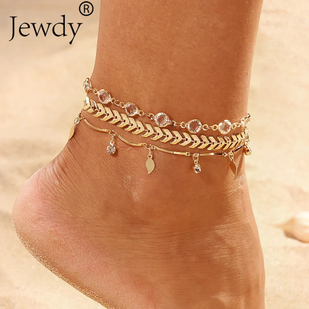 Women's Gold Color Crystal Star Anklets Set WEM Support (www.WEM.support)