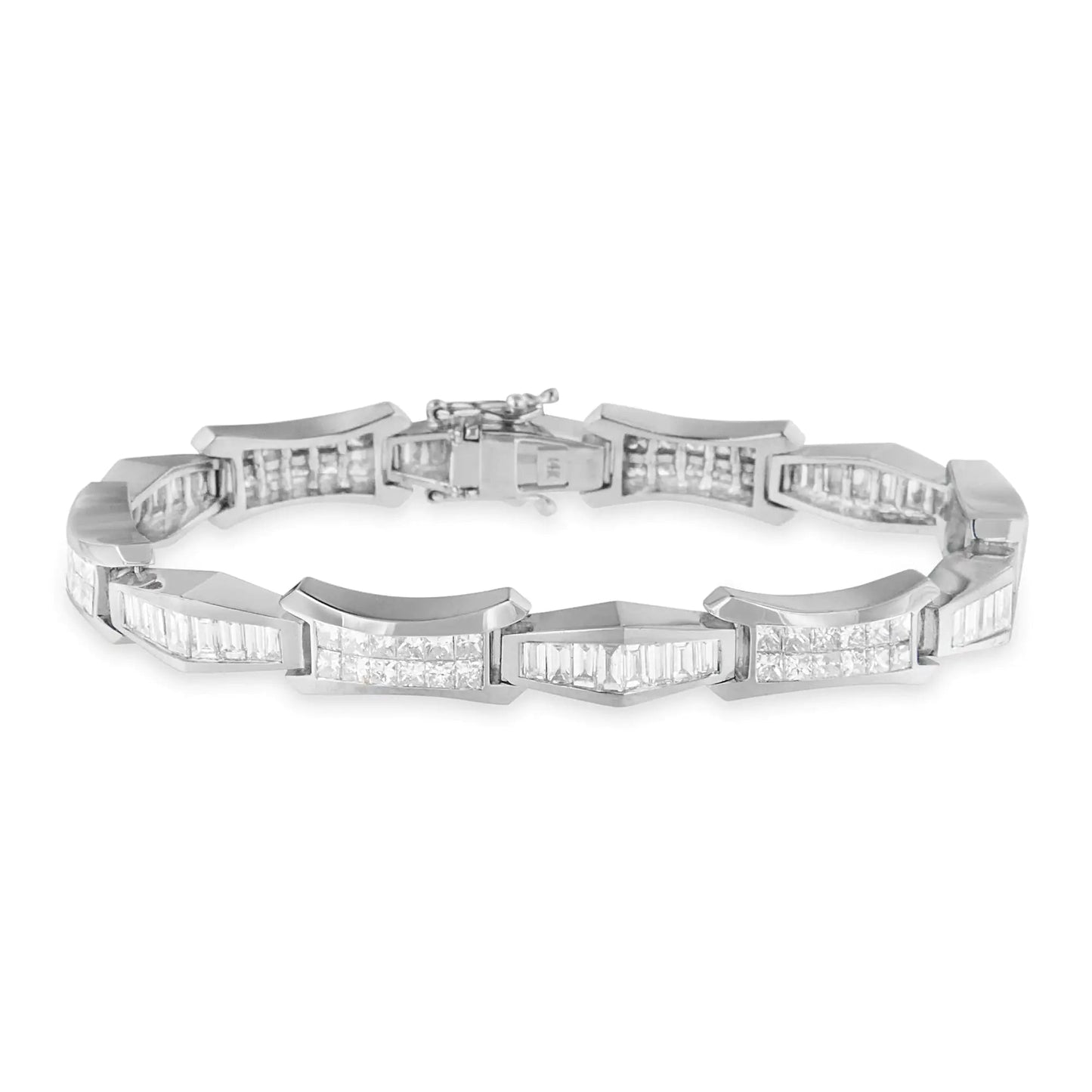14K White Gold Baguette and Princess Cut Diamond Bracelet (8.09 cttw, H-I Color, SI1-SI2 Clarity) WEM Support (www.WEM.support)