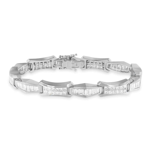 14K White Gold Baguette and Princess Cut Diamond Bracelet (8.09 cttw, H-I Color, SI1-SI2 Clarity) WEM Support (www.WEM.support)