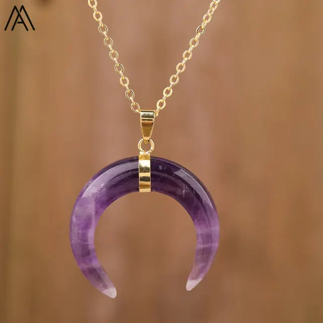 Moon Shape Amethyst Necklace WEM Support (www.WEM.support)