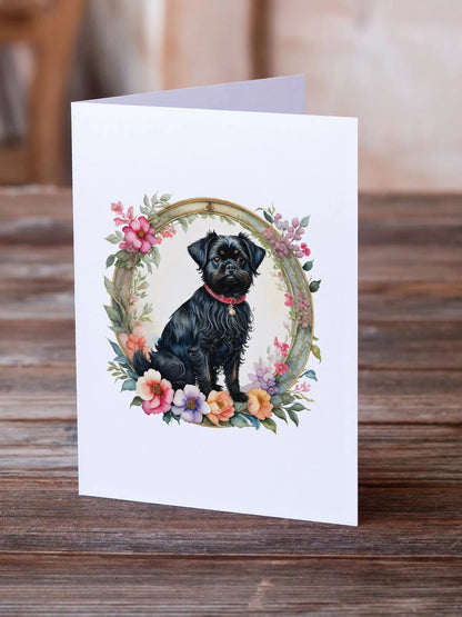 Affenpinscher and Flowers Greeting Cards Pack of 8 WEM Support (www.WEM.support)