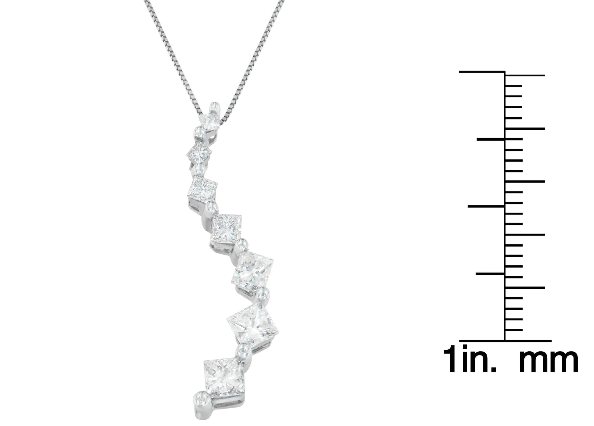 14K White Gold Princess and Baguette Cut Diamond Journey Pendant Necklace (1.00 cttw, H-I Color, I1-I2 Clarity) WEM Support (www.WEM.support)
