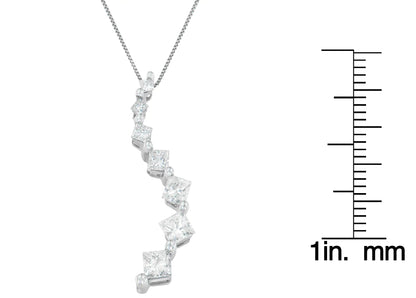 14K White Gold Princess and Baguette Cut Diamond Journey Pendant Necklace (1.00 cttw, H-I Color, I1-I2 Clarity) WEM Support (www.WEM.support)