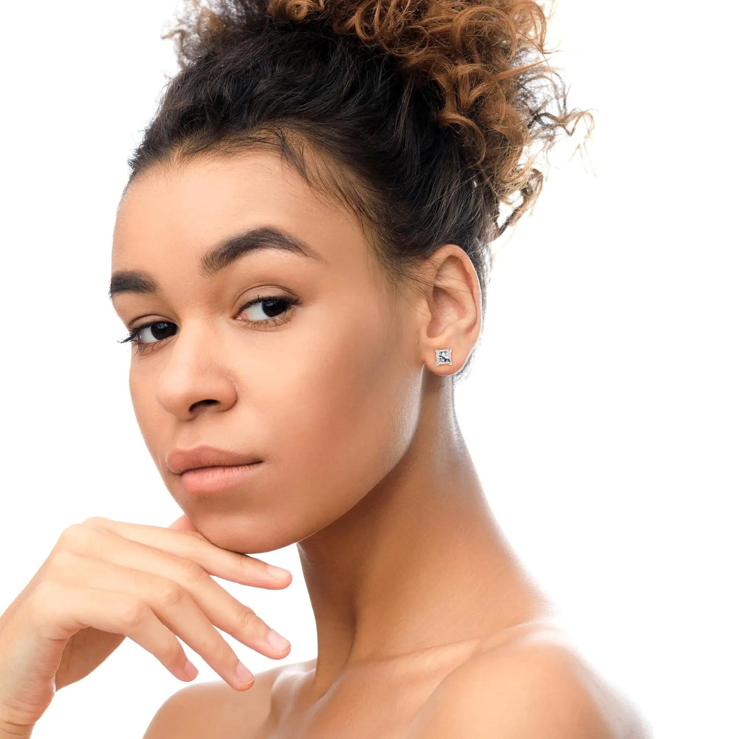 AGS-zertifizierte 14k Gold 4-Krappenfassung Prinzess-Schliff Solitär Diamant Ohrstecker mit Druckverschluss (I-J Farbe, SI1-SI2 Reinheit) WEM Support (www.WEM.support)