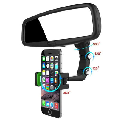 360° Car Rearview Mirror Rotation Adjustable Phone Holder Mount Multifunction WEM Support (www.WEM.support)