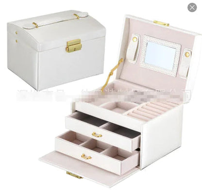 Clamshell Large Capacity Jewelry Box With Sandwich Mirror WEM Support (www.WEM.support)