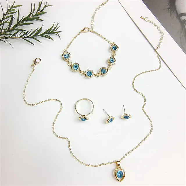 Luxury Cutout Heart Colored Zircon Stud Earring Bracelet Necklace WEM Support (www.WEM.support)