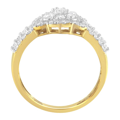10K Yellow Gold Plated .925 Sterling Silver 1.0 Cttw Diamond Flower Cluster Open Halo Floral Ring (J-K Color, I2-I3 Clarity) WEM Support (www.WEM.support)