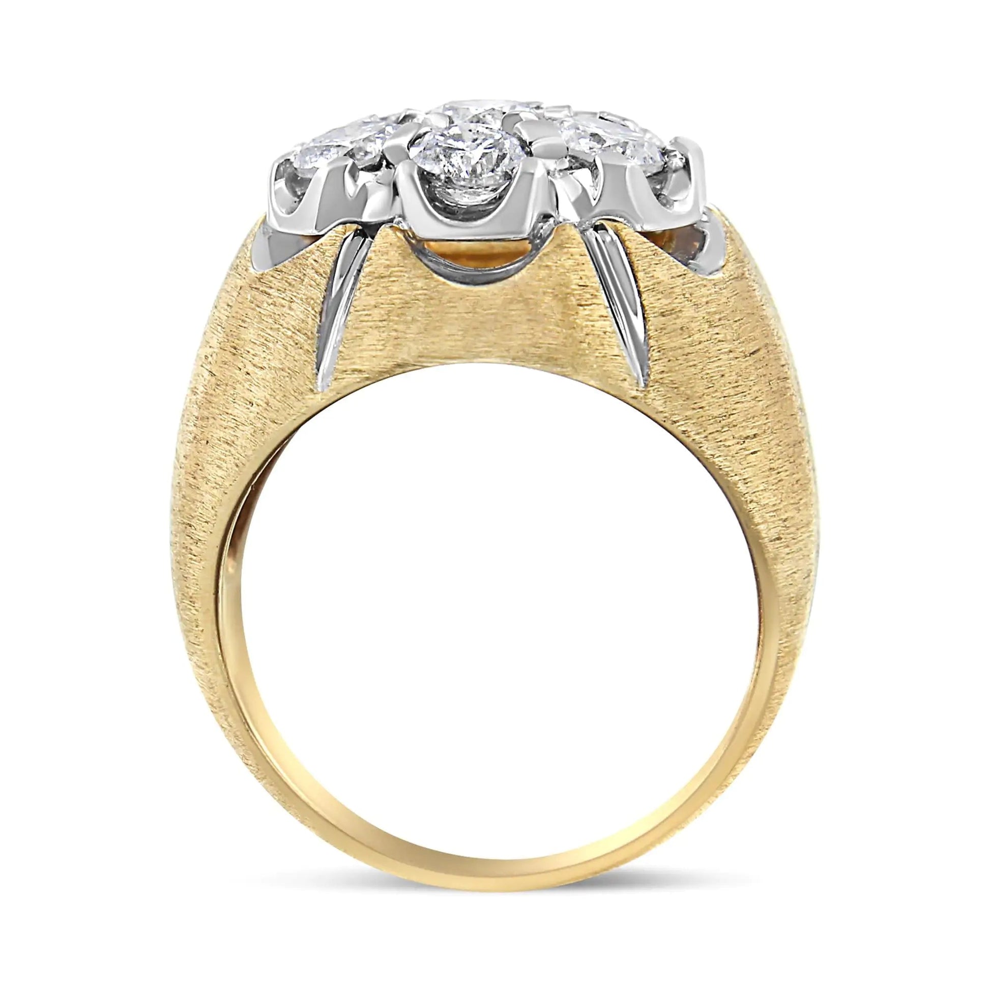 Men's 14K Yellow and White Gold 3.00 Cttw Diamond Cluster Dome Ring with Matte Finish (H-1 Color, I1-I2 Clarity) WEM Support (www.WEM.support)